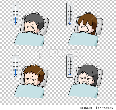 寒さで眠れない子どものイラスト4種類セット 136768585