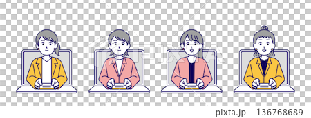 圖解素材：一位女商務人士正在電腦上線上交換名片 136768689