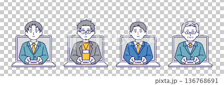 插畫素材：一位男性商人正在電腦上線上交換名片 136768691