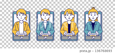 一位女商務人士在線上交換名片的插畫素材 136768693