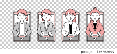 一位女商務人士在線上交換名片的插畫素材 一位女商務人士在線上交換名片的插畫素材 136768695