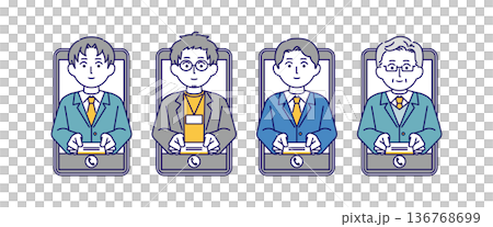 オンラインで名刺交換をする男性ビジネスマンのイラスト素材 オンラインで名刺交換をする男性ビジネスマンのイラスト素材 136768699