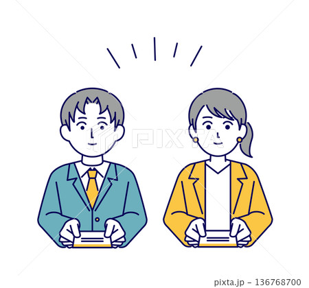 名刺交換をする男女ビジネスマンのイラスト素材 136768700