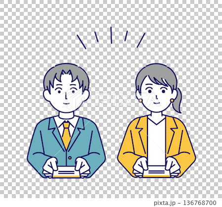 名刺交換をする男女ビジネスマンのイラスト素材 136768700