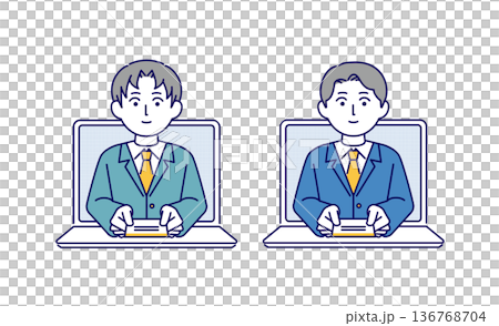 插畫素材:一位男性商人正在電腦上線上交換名片 插畫素材:一位男性商人正在電腦上線上交換名片 136768704