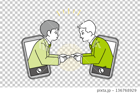 オンラインで名刺交換をする男性ビジネスマンのイラスト素材 136768929