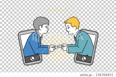 男性商務人士在線上交換名片的插畫素材 136768931
