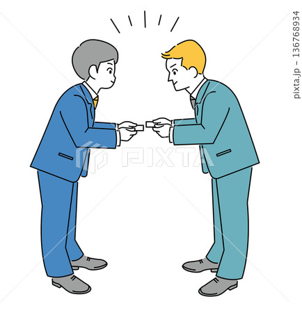 名刺交換をする男性ビジネスマンのイラスト素材 136768934