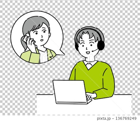 圖：一名呼叫中心男子正在與一名陷入困境的女子交談 136769249