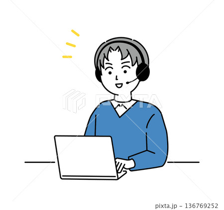 コールセンターの男性が通話するイラスト素材 136769252