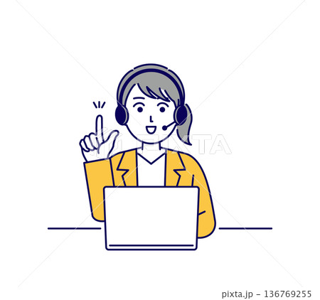 コールセンターで働く女性が通話するイラスト素材 コールセンターで働く女性が通話するイラスト素材 136769255