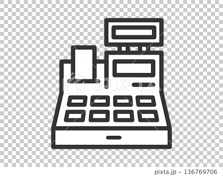 スーパーのレジのアイコン（線画）のイラスト 136769706