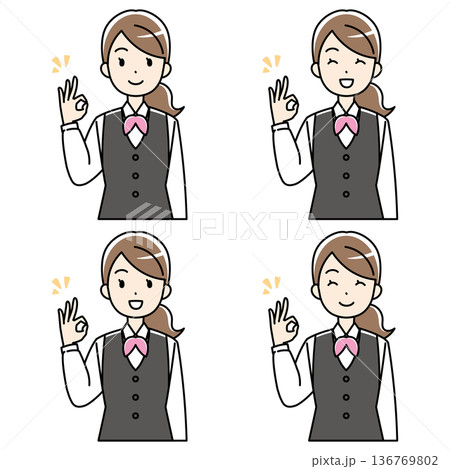 笑顔でOKサインをする制服の若い女性のイラスト 136769802