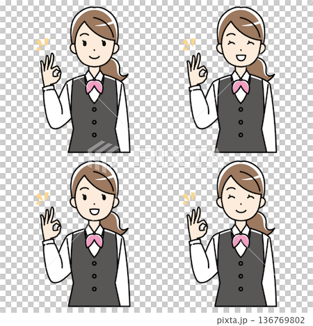 笑顔でOKサインをする制服の若い女性のイラスト 136769802