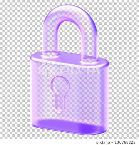 Glassmorphism padlock icon representing cybersecurity and data privacy minimalist translucent security lock with glossy gradient finish for premium UI design 136769828