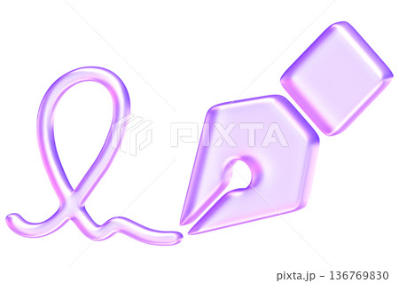 Glassmorphism fountain pen nib icon with signature stroke for creative writing, Translucent lavender digital signature tool with glossy gradient for legal and contract design Glassmorphism fountain pen nib icon with signature stroke for creative writing, Translucent lavender digital signature tool with glossy gradient for legal and contract design 136769830