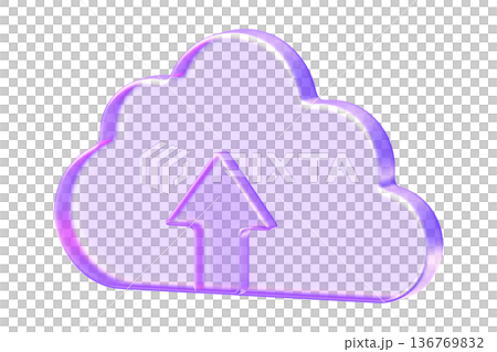 Glassmorphism cloud upload icon with upward arrow for data storage and networking, Translucent lavender cloud computing symbol with glossy gradient for backup and file transfer Glassmorphism cloud upload icon with upward arrow for data storage and networking, Translucent lavender cloud computing symbol with glossy gradient for backup and file transfer 136769832