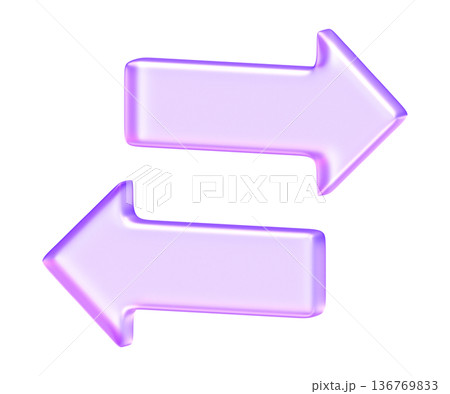 Glassmorphism horizontal arrows for data exchange and transaction flow, Minimalist translucent transfer icon with glossy gradient for navigation and swap functions 136769833