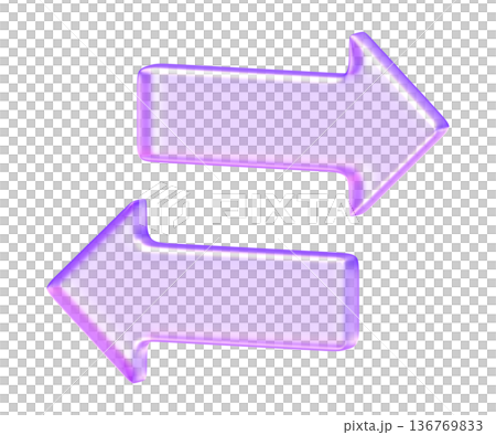 Glassmorphism horizontal arrows for data exchange and transaction flow, Minimalist translucent transfer icon with glossy gradient for navigation and swap functions 136769833