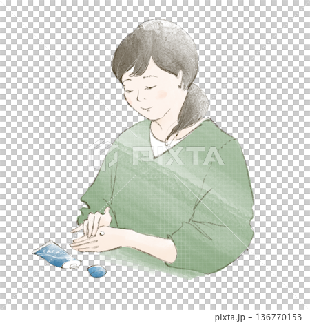 手にハンドクリームを塗る女性の手描きイラスト 136770153