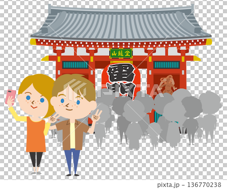 Foreigners taking selfies at tourist spots 136770238