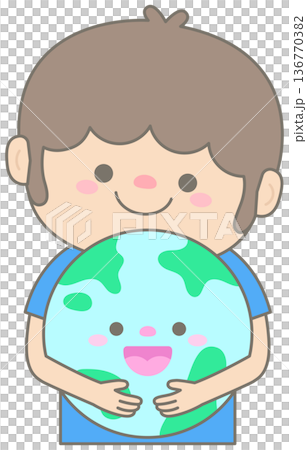 Cute Pastel Boy Hugging Globe for Earth Day Celebration 136770382
