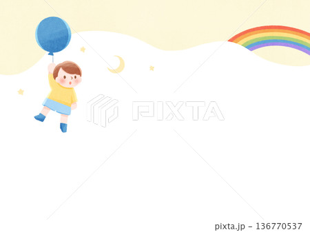 虹と風船と子供のイラスト コピースペース有り 虹と風船と子供のイラスト コピースペース有り 136770537