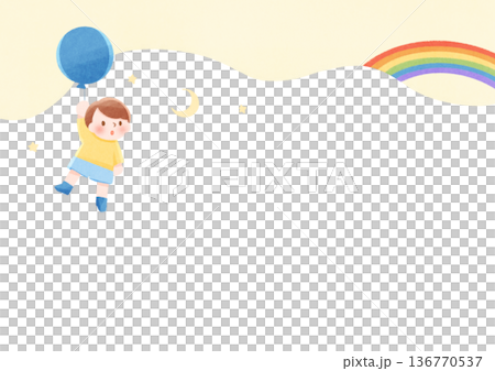彩虹、氣球和兒童插圖，留有文字空間 136770537