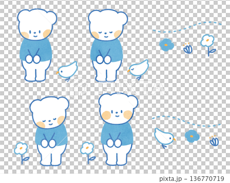 Cute illustration of a politely greeting polar bear and little bird. 136770719