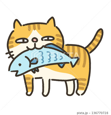 魚をくわえている猫のイラスト 136770728