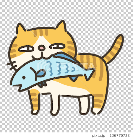 魚をくわえている猫のイラスト 136770728