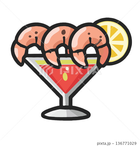 Shrimp cocktail glass lemon seafood appetizer icon fresh delicious 136771029