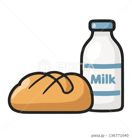 Bread milk bottle cartoon food icon breakfast dairy bakery simple cute Bread milk bottle cartoon food icon breakfast dairy bakery simple cute 136771040