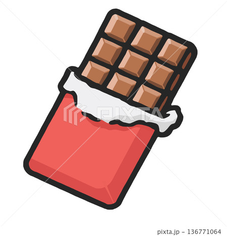 Chocolate bar sweet snack icon isolated red wrapper delicious treat Chocolate bar sweet snack icon isolated red wrapper delicious treat 136771064