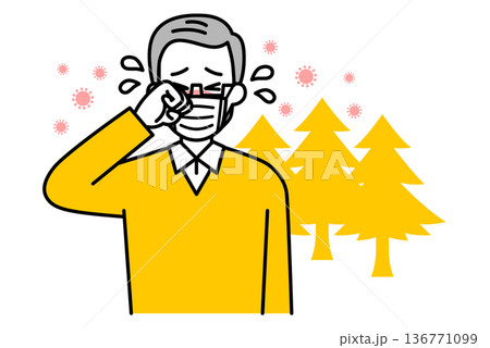 花粉症がつらい年配の男性 136771099