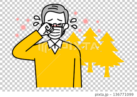 花粉症がつらい年配の男性 136771099