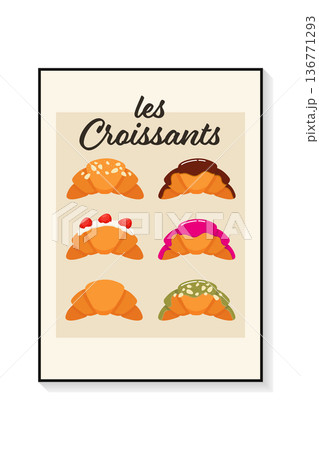 Croissant set vector illustration in a poster frame. Croissant set vector illustration in a poster frame. 136771293