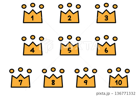 かわいい手描き風の王冠とランキング素材 かわいい手描き風の王冠とランキング素材 136771332
