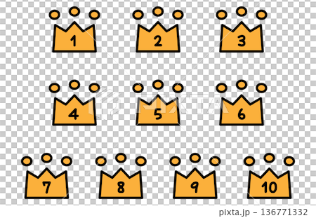 かわいい手描き風の王冠とランキング素材 かわいい手描き風の王冠とランキング素材 136771332