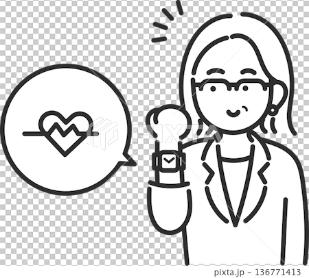 一位40多歲的女性正在使用智慧手錶查看心率(僅線條畫) 一位40多歲的女性正在使用智慧手錶查看心率(僅線條畫) 136771413