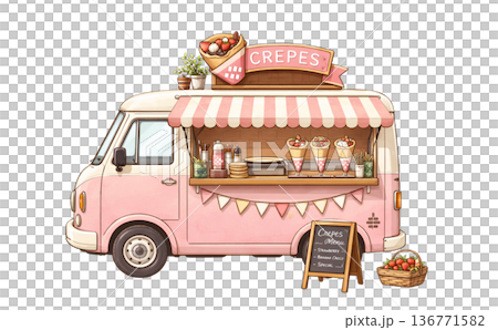 復古時尚的粉紅色可麗餅餐車 136771582