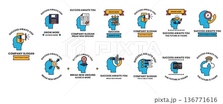 A series of blue heads with a white background A series of blue heads with a white background 136771616