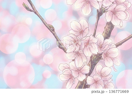 カワイイ桜の一枝・イラスト 136771669