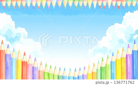 色鉛筆のイラストフレーム 136771762