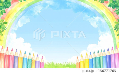 色鉛筆のイラストフレーム 136771763