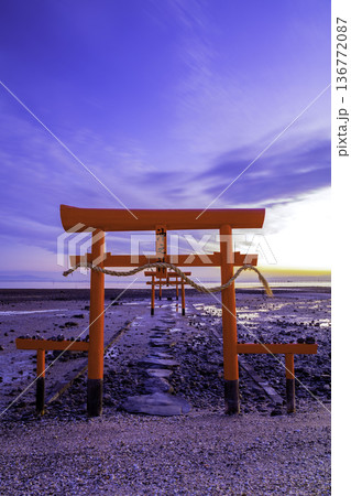有明海の神秘的な風景　大魚神社の海中鳥居　（佐賀県） 136772087