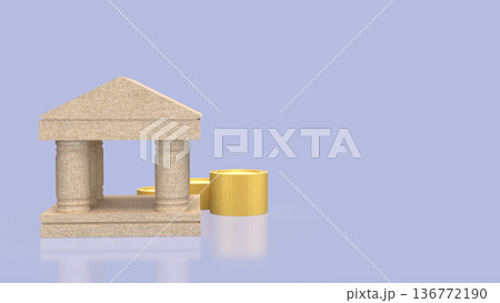 Classical Stone Bank with Golden Coins Concept 3d render. 136772190