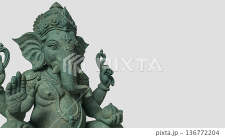 Antique Green Ganesha Statue Isolated 3d render. 136772204
