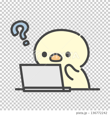ノートパソコンを見て疑問に思うひよこの手書きイラスト ノートパソコンを見て疑問に思うひよこの手書きイラスト 136772242