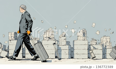 コンクリートブロックを積み上げているビジネスマン：計画の段階的積み重ねの比喩